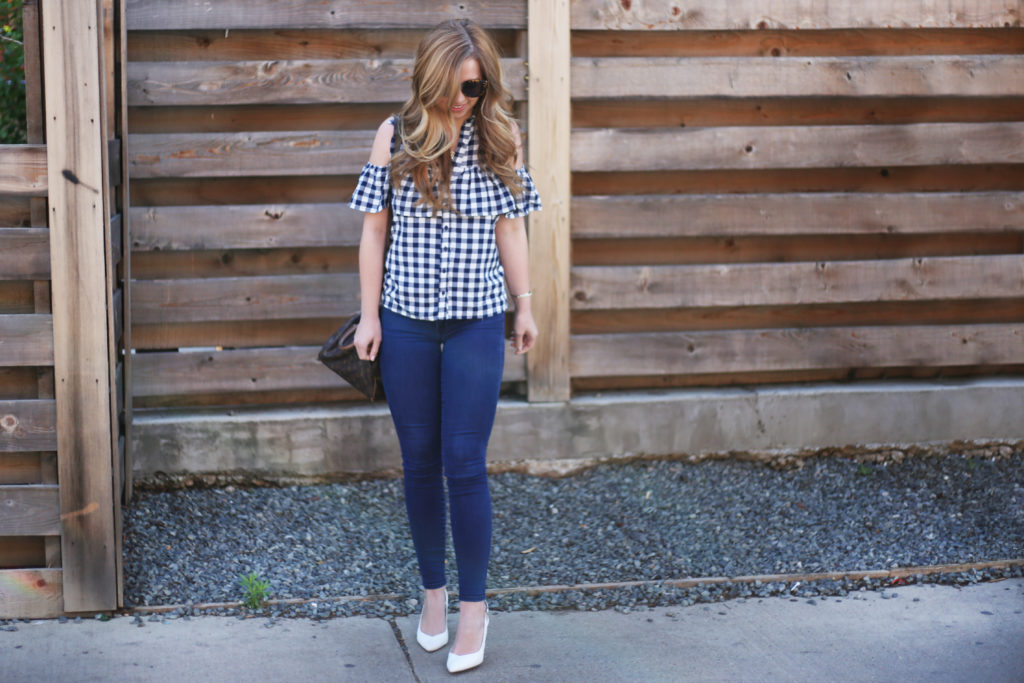 Gingham Cold Shoulder Top - A Pearl Kind of Girl