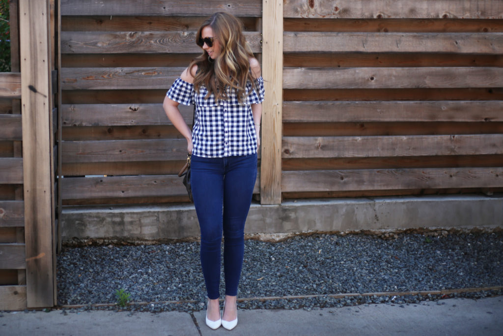 Gingham Cold Shoulder Top - A Pearl Kind of Girl