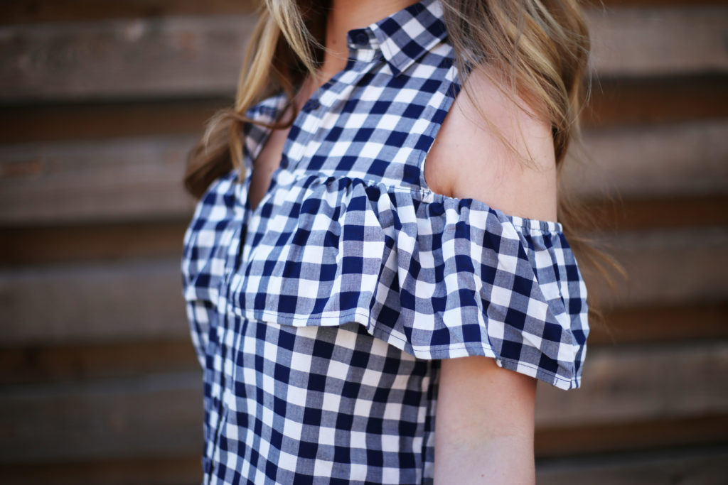 Gingham Cold Shoulder Top - A Pearl Kind of Girl