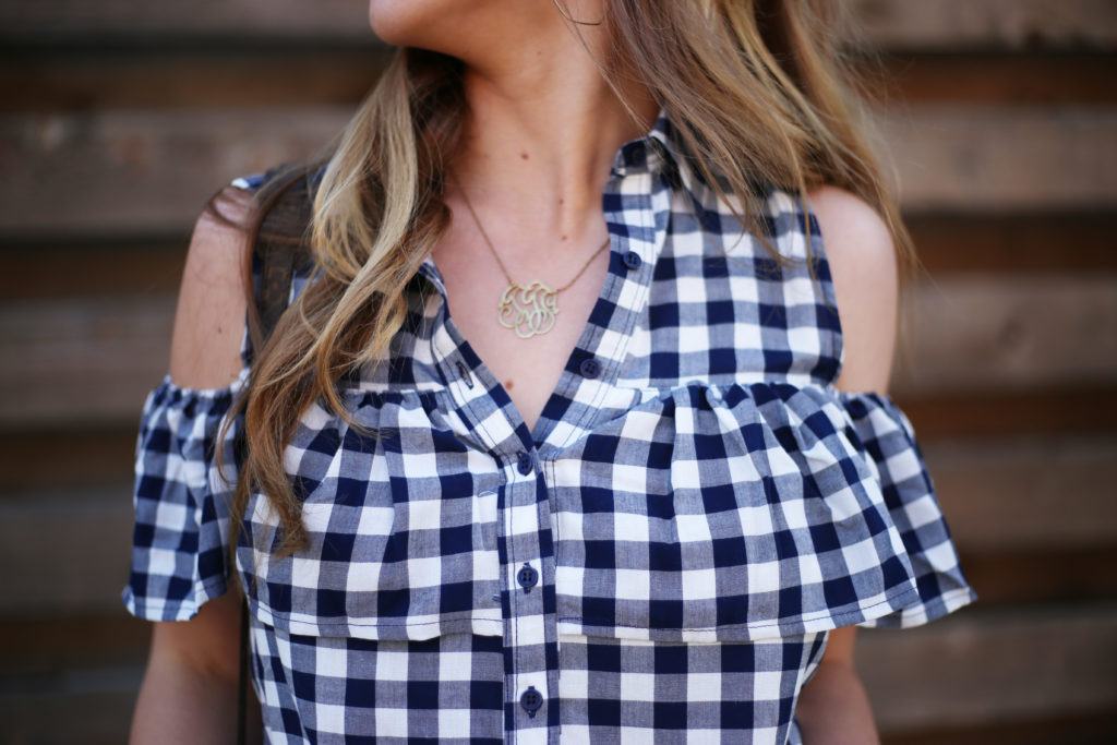 Gingham Cold Shoulder Top - A Pearl Kind of Girl