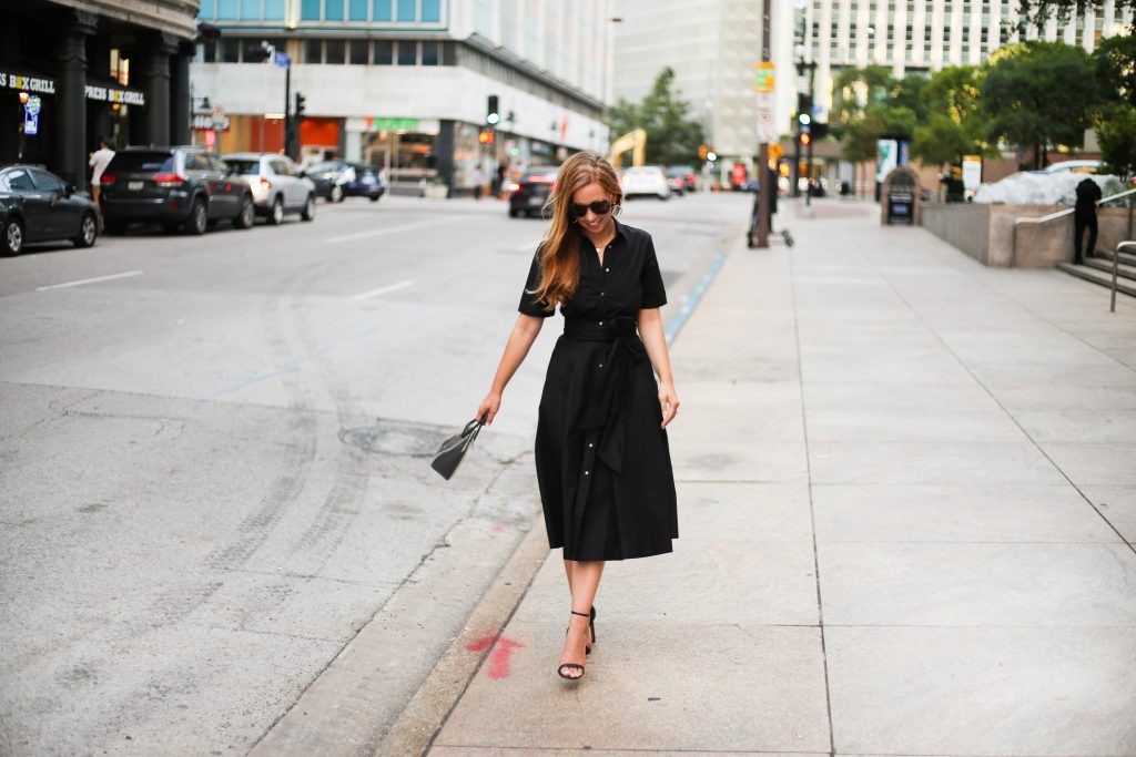 A Pearl Kind of Girl downtown wearing black dress