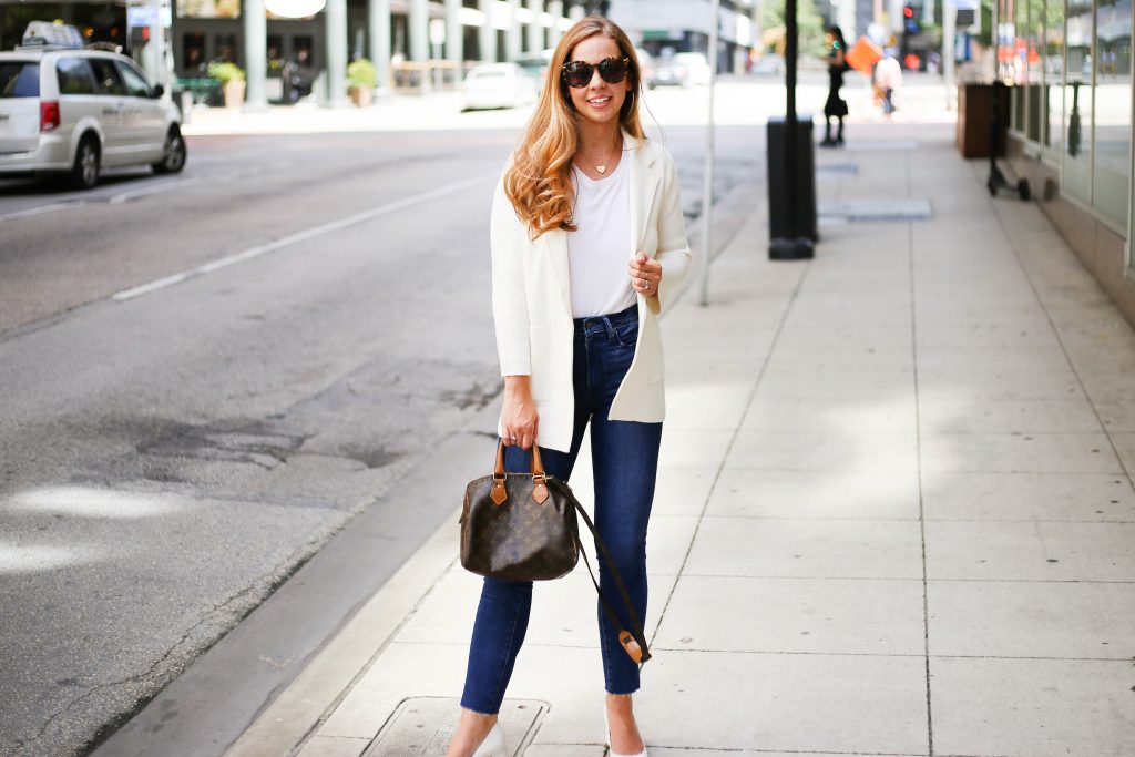 showing off white blazer