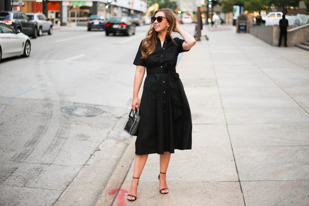 A Pearl Kind of Girl downtown wearing black dress