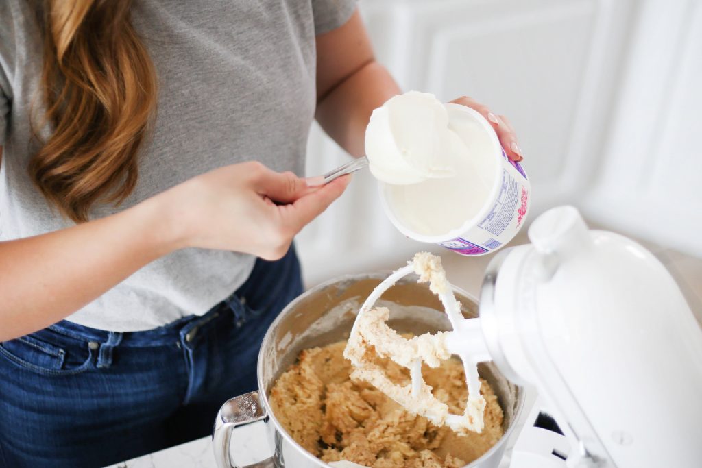 Add sour cream to cake batter 