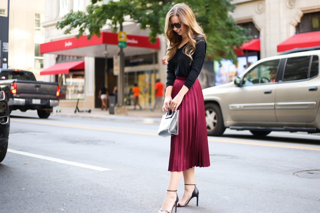 Burgundy Pleated Skirt - A Pearl Kind of Girl 