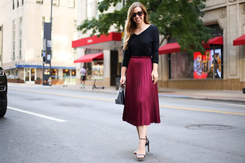 Burgundy Pleated Skirt - A Pearl Kind of Girl 