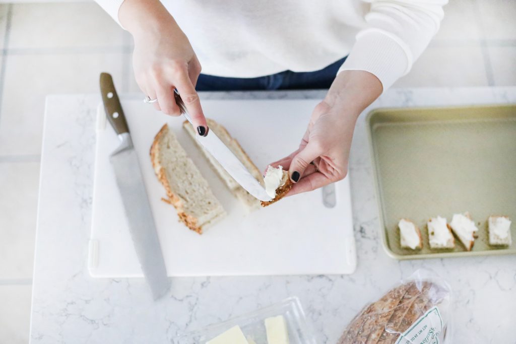 butter bread to make croutons 