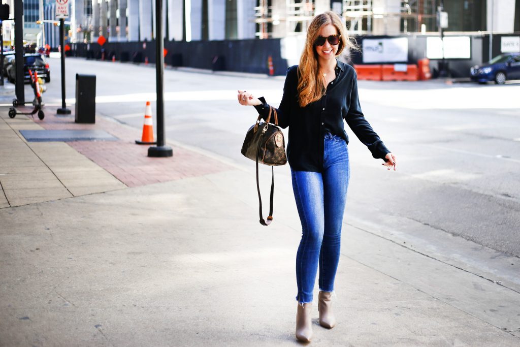 Black Silk Button Down - A Pearl Kind of Girl 