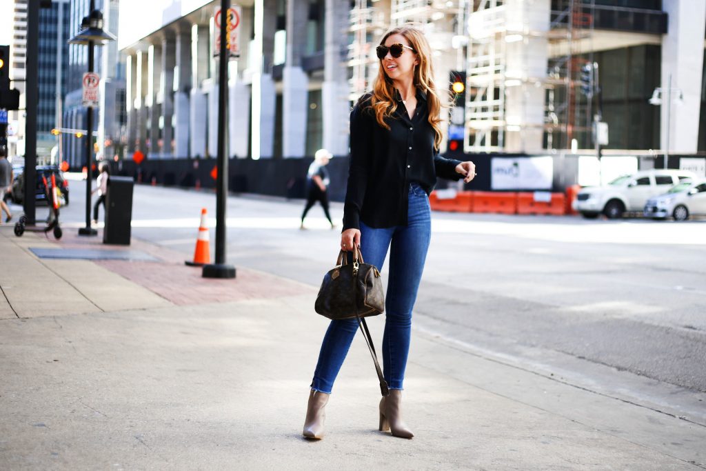 Black Silk Button Down - A Pearl Kind of Girl 
