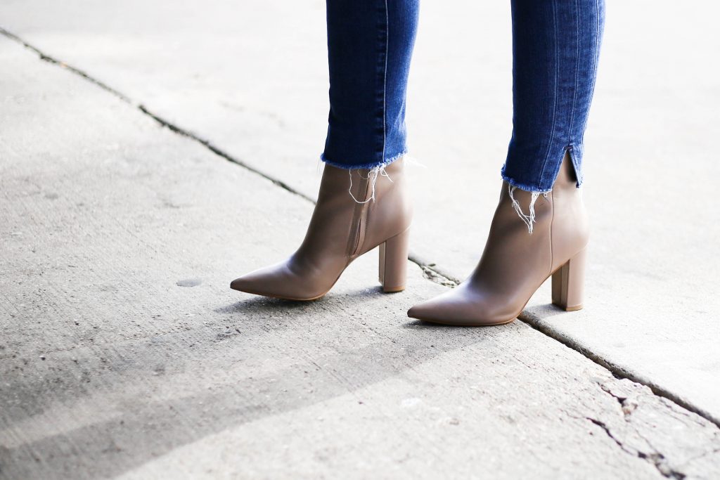 Marc Fisher booties with raw edge jeans 