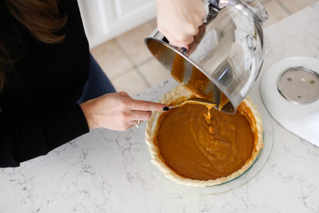 pouring filling into crust